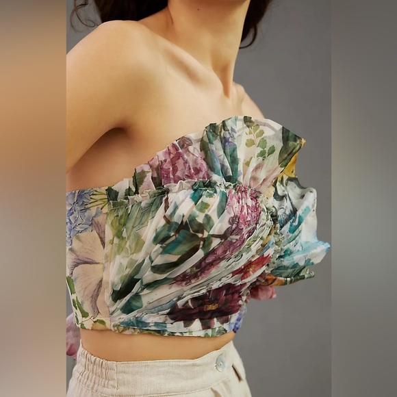 New Geisha Designs x Anthropologie Asymmetric Organza Floral Corset Top sz 2 - Picture 4 of 8